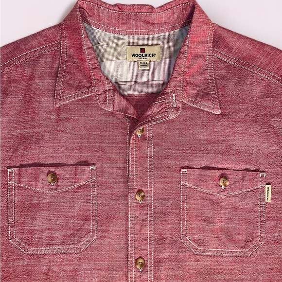 COPY - Woolrich Men’s XL Short sleeve Button up Red/ Pink contrast stitching - Picture 1 of 6